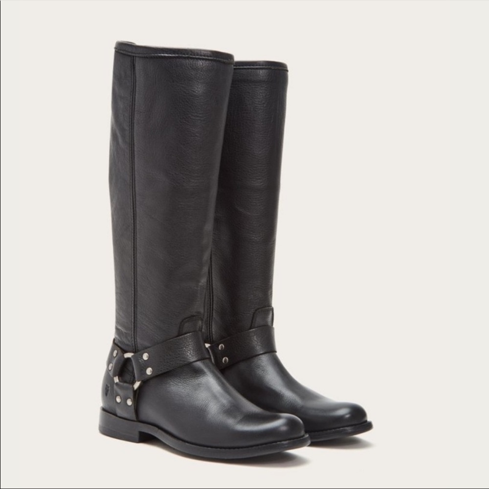 Frye Phillip Harness Tall Knee High Boot Black